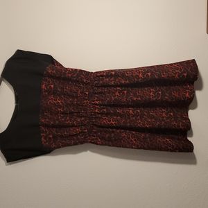 Animal print red and black midi dress